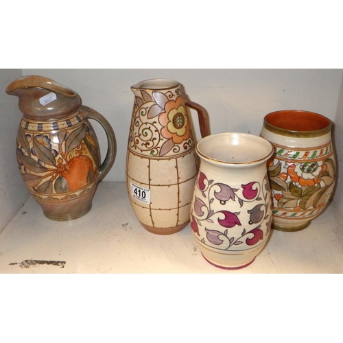 410 - Two C Rhead jugs and two vases, one jug af  (4)