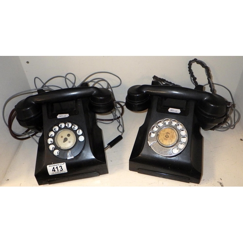 413 - Two vintage black telephones