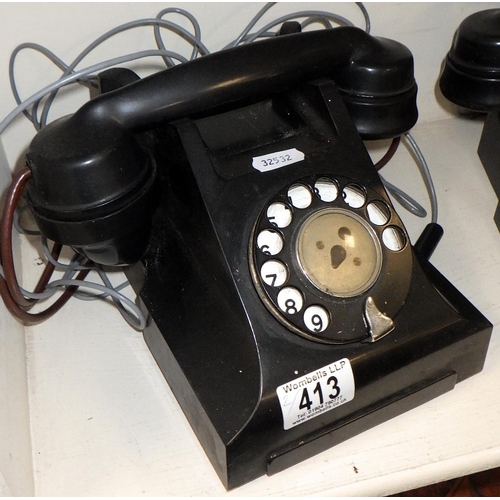 413 - Two vintage black telephones