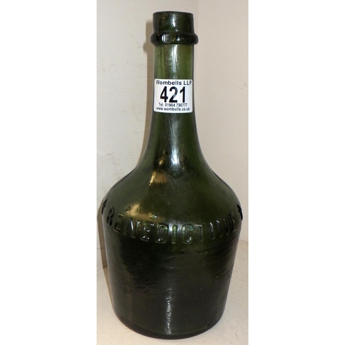 421 - A vintage Benedictine bottle, LNER bottle and a ribbed bottle (3)