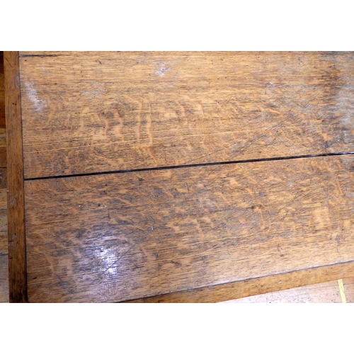 706 - Two similar late Victorian light oak side tables, a/f cracks, missing moulding, largest 144cm wide, ... 