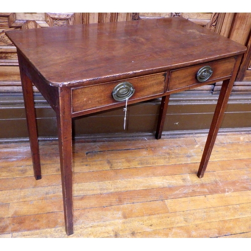 718 - A 19th cen mahogany two drawer side table (a/f), 91cm wide,  ex Bootham Park Hospital