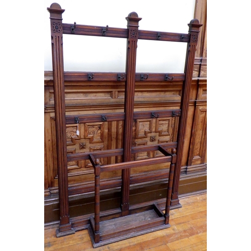 720 - A late Victorian walnut hallstand, missing tin, one hook broken, 129cm wide, ex Bootham Park Hospita... 