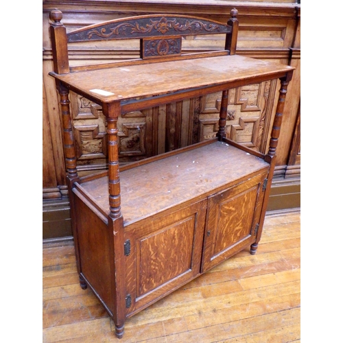 725 - A late Victorian oak buffet, missing back, a/f, 107cm wide, ex Bootham Park Hospital