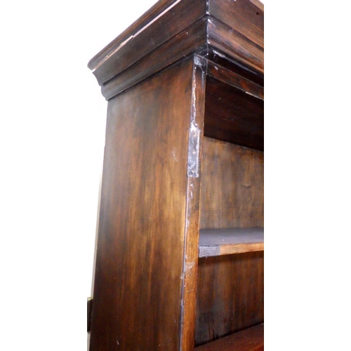 726 - A Victorian pine two section bookcase, missing upper doors, 110cm wide, ex Bootham Park Hospital