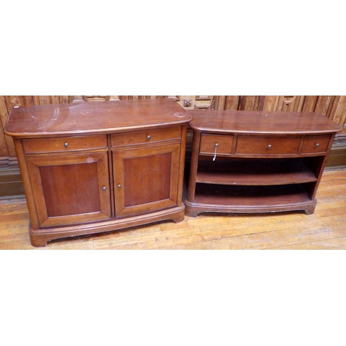 730 - A reproduction mahogany bowfronted low cupboard together with a similar low bookcase, ex Bootham Par... 