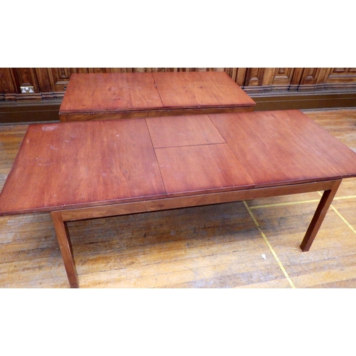 749 - Two modern dining tables, (a/f) one missing leaf & top loose,  168cm long, ex Bootham Park Hospital