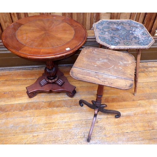 751 - A 19th cen tripod occasional table and two further occasional tables (3) (a/f), ex Bootham Park Hosp... 