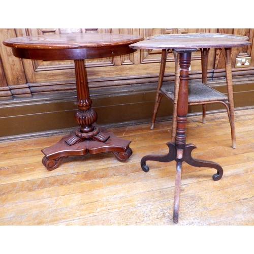 751 - A 19th cen tripod occasional table and two further occasional tables (3) (a/f), ex Bootham Park Hosp... 