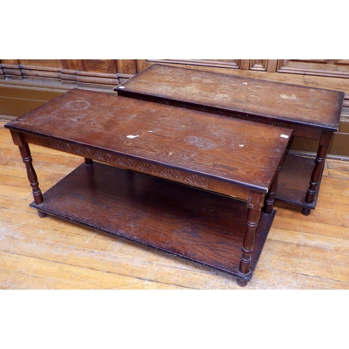 757 - Two rectangular coffee tables, 106cm long, ex Bootham Park Hospital