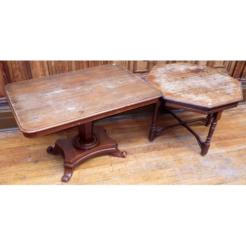 763 - A Victorian mahogany rectangular breakfast table together with an octagonal window table (a/f) (2), ... 