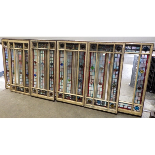 Nine leaded glass panels, 190cm x 59cm, ex Bootham Park Hospital