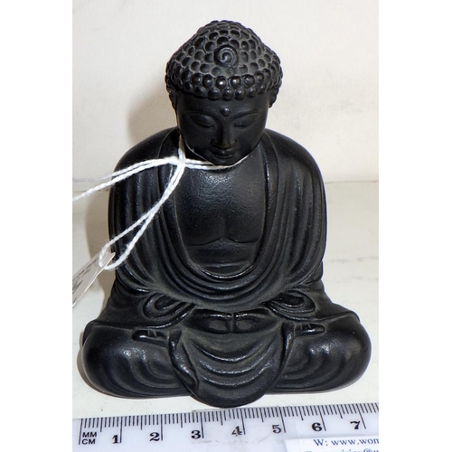 453 - An Amida Nyorai Buddha figurine, Japanese cast solid bronze, signed with a two character mark.  Mann... 