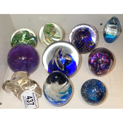 437 - A group of 10 various glass paperweights