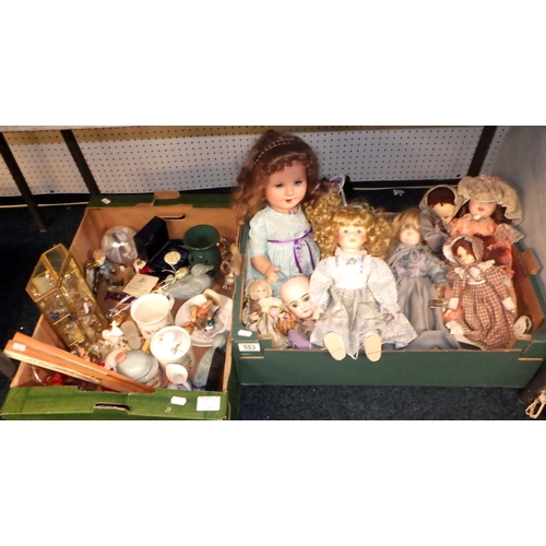 503 - Two boxes of misc collectables to inc dolls, ceramics and glass (2)
