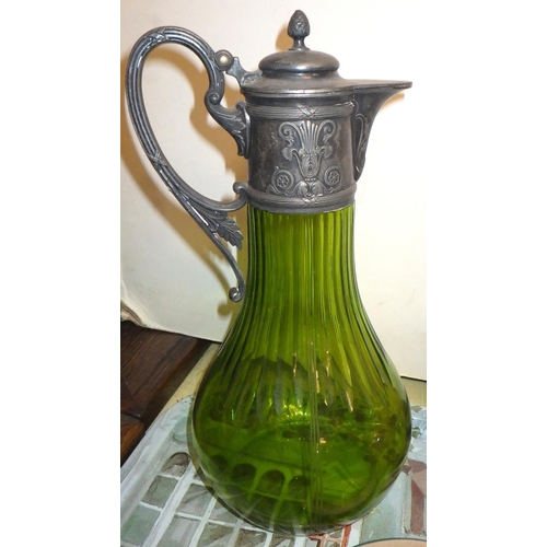 530 - A small Wemyss plate together with a Royal Copenhagen lamp base and a green glass jug (3)