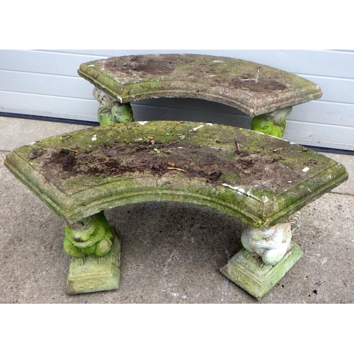 914 - A pair of curved concrete garden benches