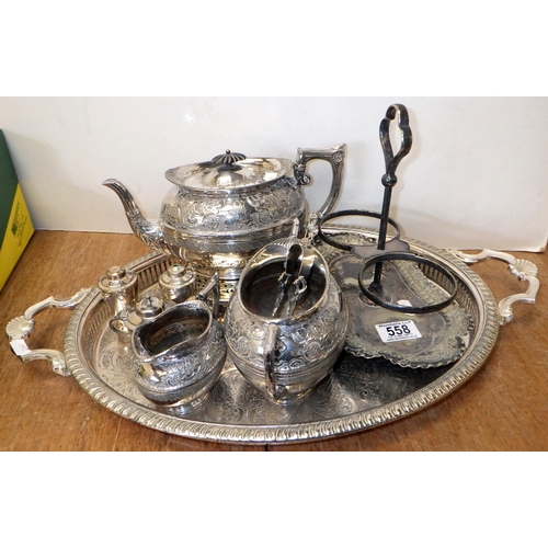 558 - Silver plated tea ware with plated tray