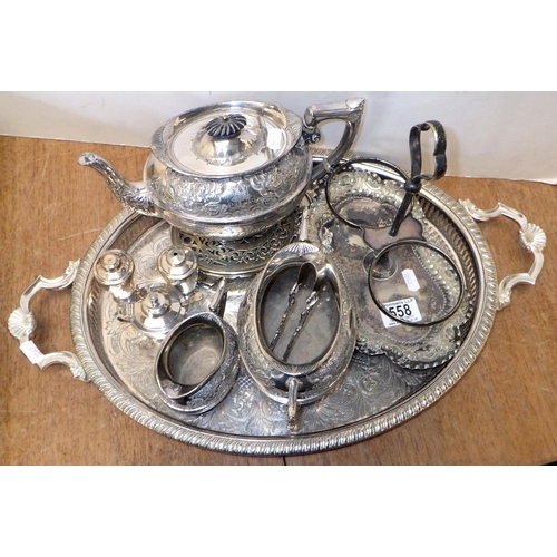 558 - Silver plated tea ware with plated tray