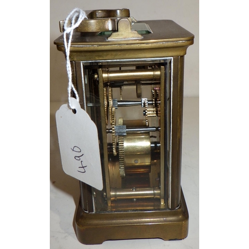 490 - A Swiss brass cased carriage clock