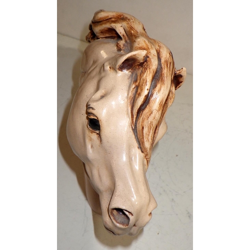 500 - Irene French (Poole) signed pottery horse's head 18cm tall