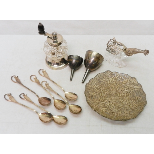 23 - Six matching coffee spoons, Arts and Crafts influence modelled with leaf terminals, white metal mark... 