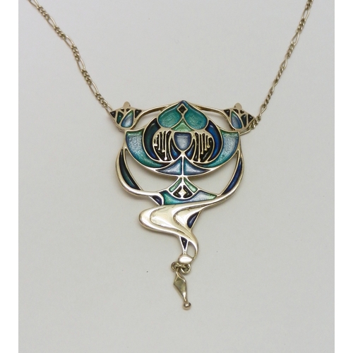 69 - A Pat Cheney Collection Art Nouveau influence pendant, white metal marked 925.  75mm pendant length