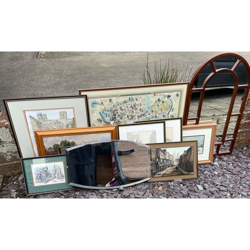 939 - A group of misc prints and mirrors, some York interest