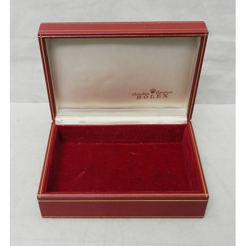 117 - A Rolex watch box, red leather having woven floral design lid.  180 x 128mm