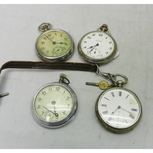 136 - Four base metal cased pocket watches, all a/f