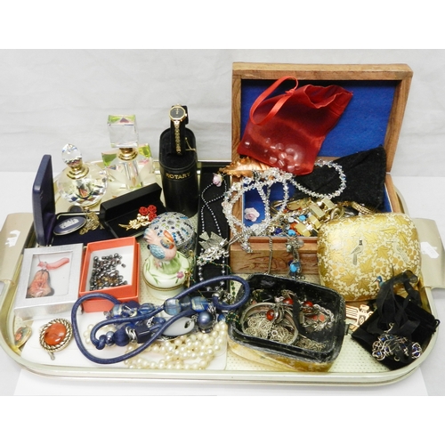 142 - Costume jewellery incl white metal; perfume bottles etc.