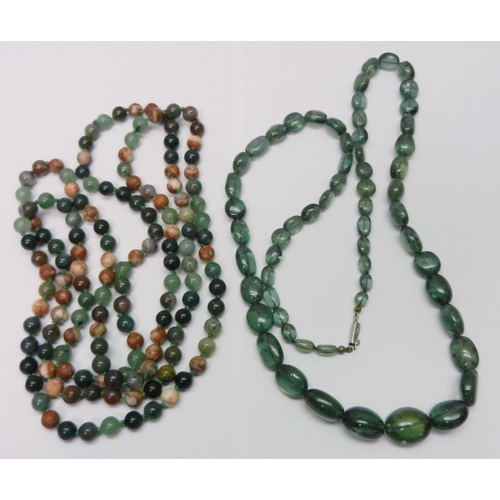 143 - Five bead necklaces incl a carnelian, bone and white metal example believed African, and a millefior... 