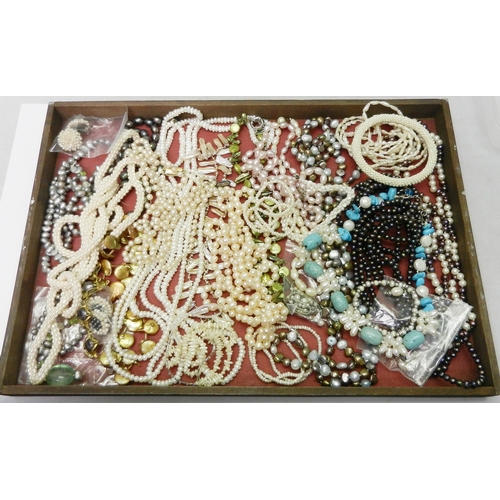 144 - A collection of necklaces, bracelets and earrings incl pearl and mixed bead examples