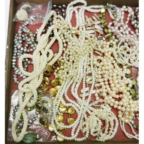 144 - A collection of necklaces, bracelets and earrings incl pearl and mixed bead examples