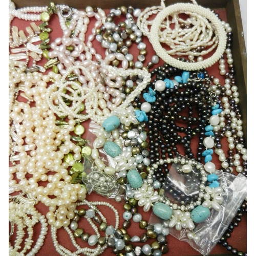 144 - A collection of necklaces, bracelets and earrings incl pearl and mixed bead examples