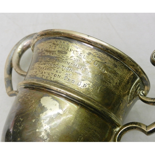 173 - A silver trophy cup bearing York interest presentation inscription: 