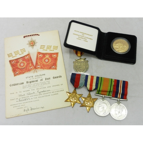 181 - A WW2 medal group together with a later unofficial Dunkirk medal and commemorative medallion accompa... 