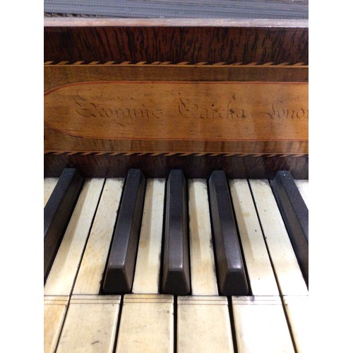 758 - A 18th cen mahogany George Garcka 1780 square piano, top damaged, later base (a/f), 151cm long, ex B... 