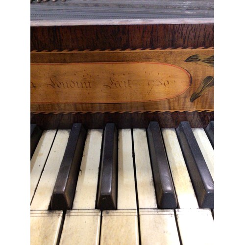 758 - A 18th cen mahogany George Garcka 1780 square piano, top damaged, later base (a/f), 151cm long, ex B... 