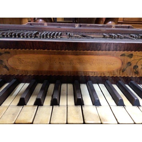 758 - A 18th cen mahogany George Garcka 1780 square piano, top damaged, later base (a/f), 151cm long, ex B... 