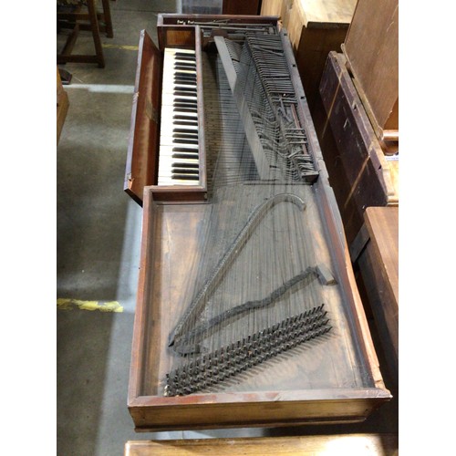 758 - A 18th cen mahogany George Garcka 1780 square piano, top damaged, later base (a/f), 151cm long, ex B... 