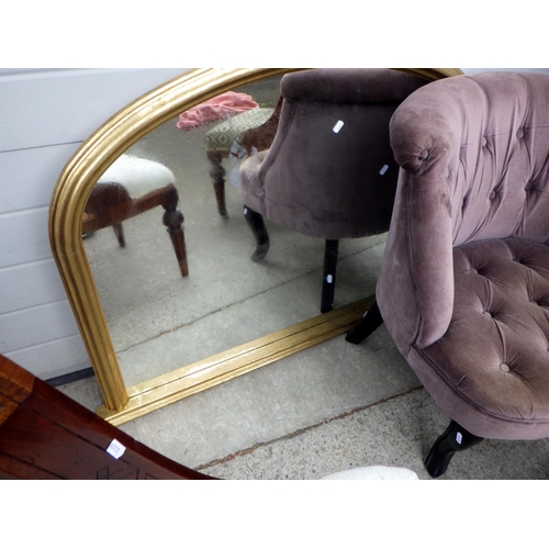 619 - A pair of sling back chairs, upholstered chair, mirror & pair of wooden ski's (6)