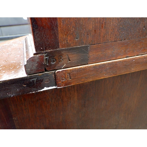 621 - A tall mahogany corner cabinet, missing moulding, 207cm tall