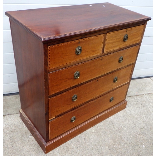 633 - An Edwardian mahogany & inlaid chest of drawers, 104cm wide, a/f chips