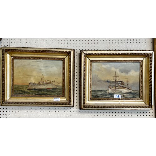 39 - Two oil on boards of American ships, US Maine & US Crusier Minneapolis signed Knox