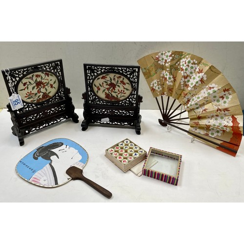 95 - A pair of small Oriental table screens af, etc