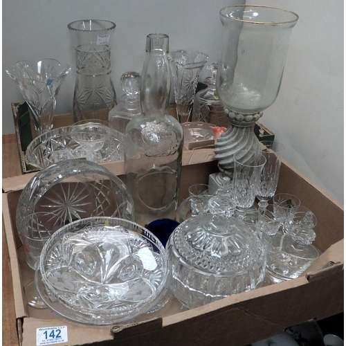 142 - Two boxes of glass ware to inc Whisky bottle, decanters etc