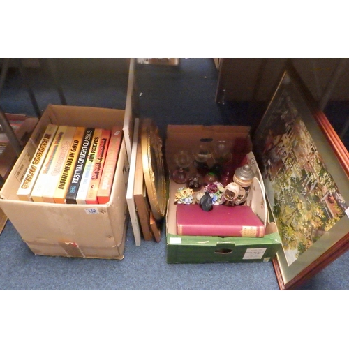 152 - A group of boxed Lps, pictures, glass ware, ceramic posies etc (qty)