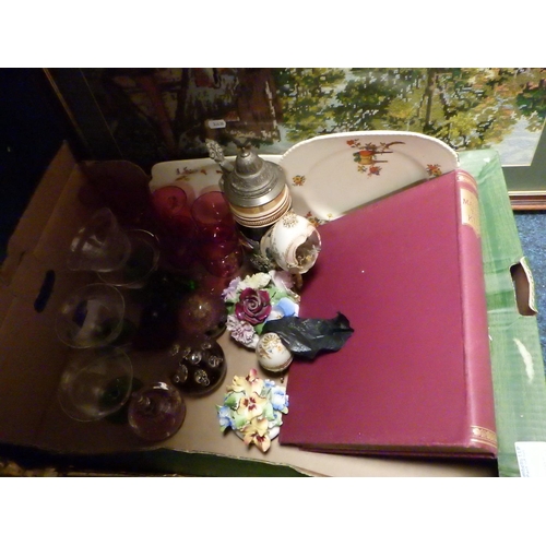 152 - A group of boxed Lps, pictures, glass ware, ceramic posies etc (qty)