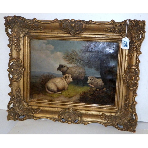 A gilt framed oil on canvas of sheep and a ram AF